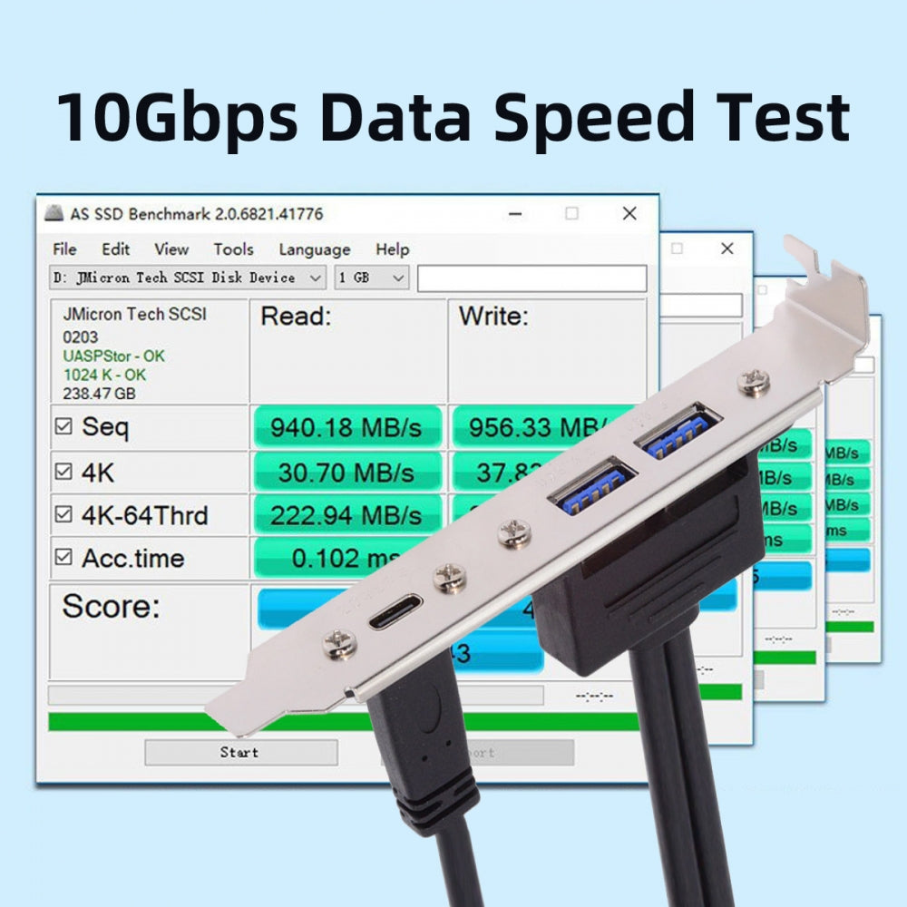 10Gbps USB3.0 Motherboard 19/20Pin & Type-E to USB-C Type-C & USB 3.0 Dual Ports Female PCI-E Back Panel 5Gbps Cable