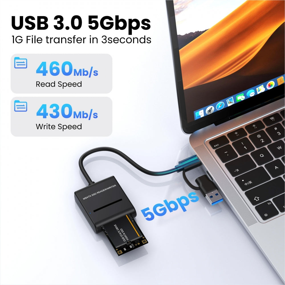 USB 3.0 USB-C Type-C Type-A Dual Connector to MSATA SSD Docking External Cable Enclosure 5Gbps
