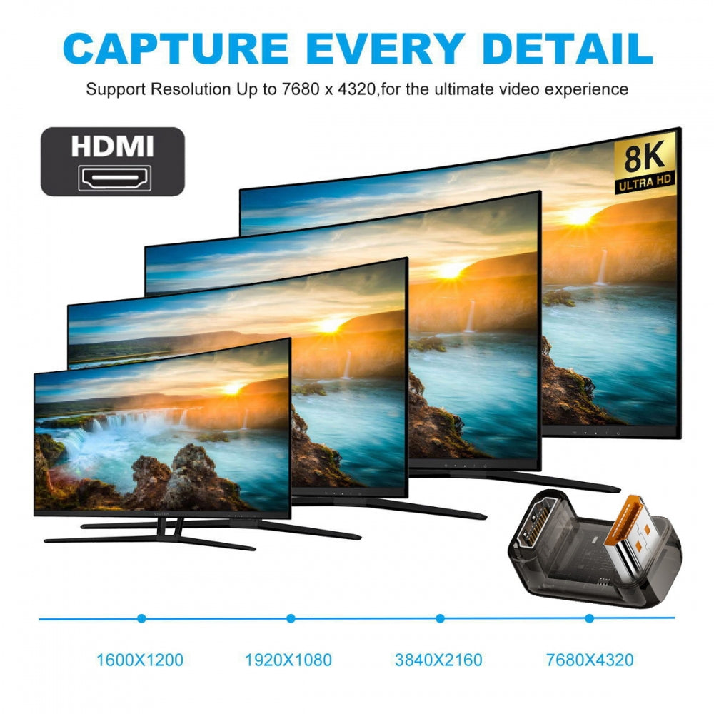 Up Angled 360 Degree Opposite U Shape Back HDMI Male to HDMI 2.1 Female UHD Extension Adapter Extender Transparent with Smart LED 8K 60hz HDTV