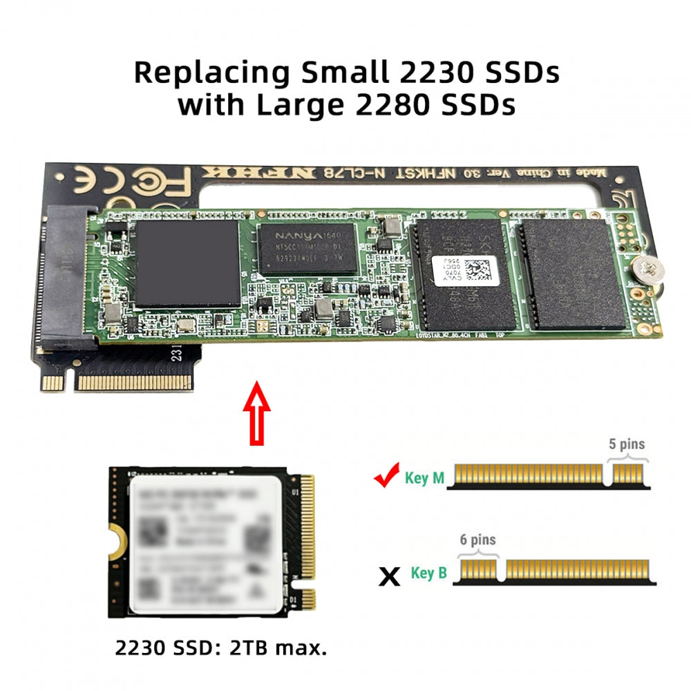NVME M-Key 22x30mm to 22x80mm Angled Extension SSD Upgrade Adapter Compatible with MSI CLAW8 AI+ CLAW7 Gaming