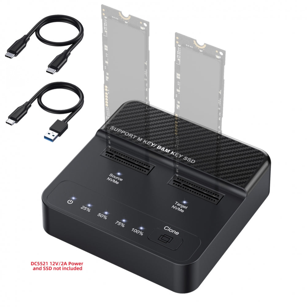 Cloner Dual-Bay NVME M.2 NGFF M-Key to USB-C Type-C One-Click Offline Clone Backup Enclosure 20Gbps Hyper Vertical Duplicator