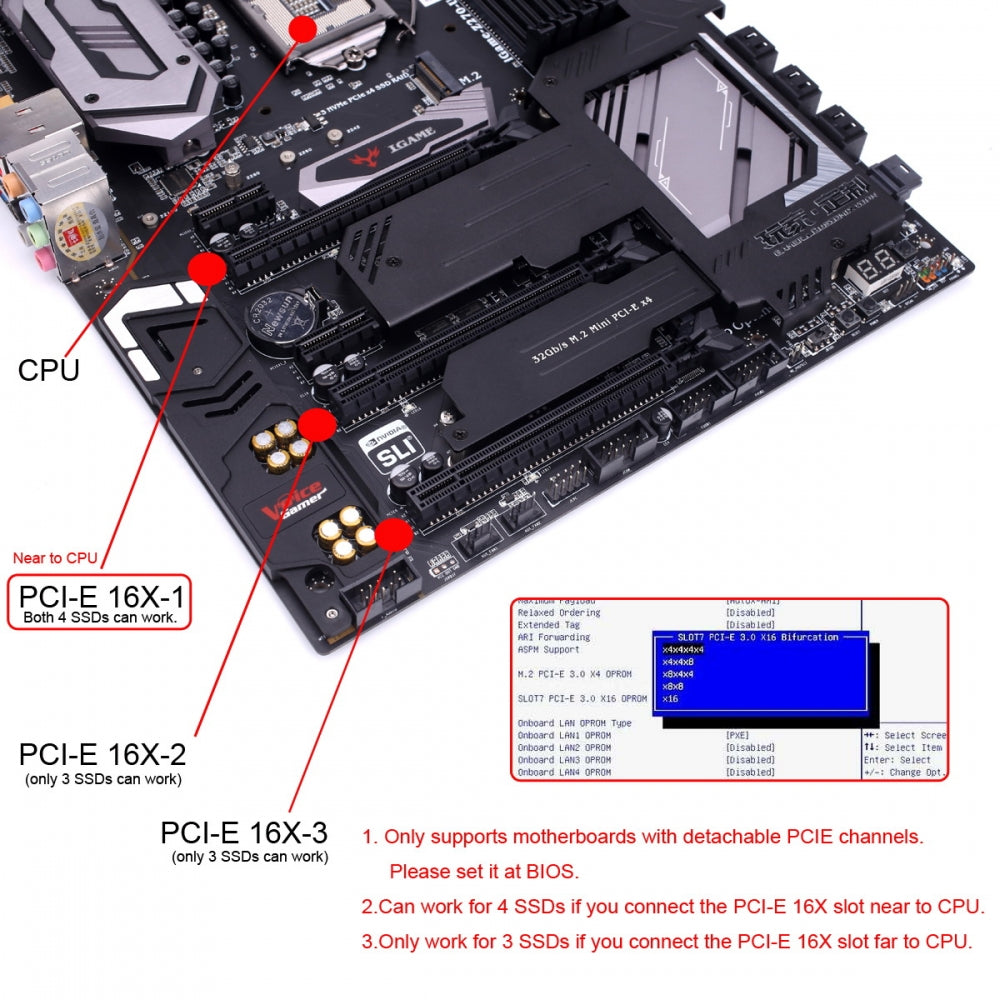 4X NVME M.2 NGFF SSD to Detachable Bifurcation PCIE Express 5.0 Gen5 Gen4 X16 Raid Card VROC Raid0 Hyper Adapter