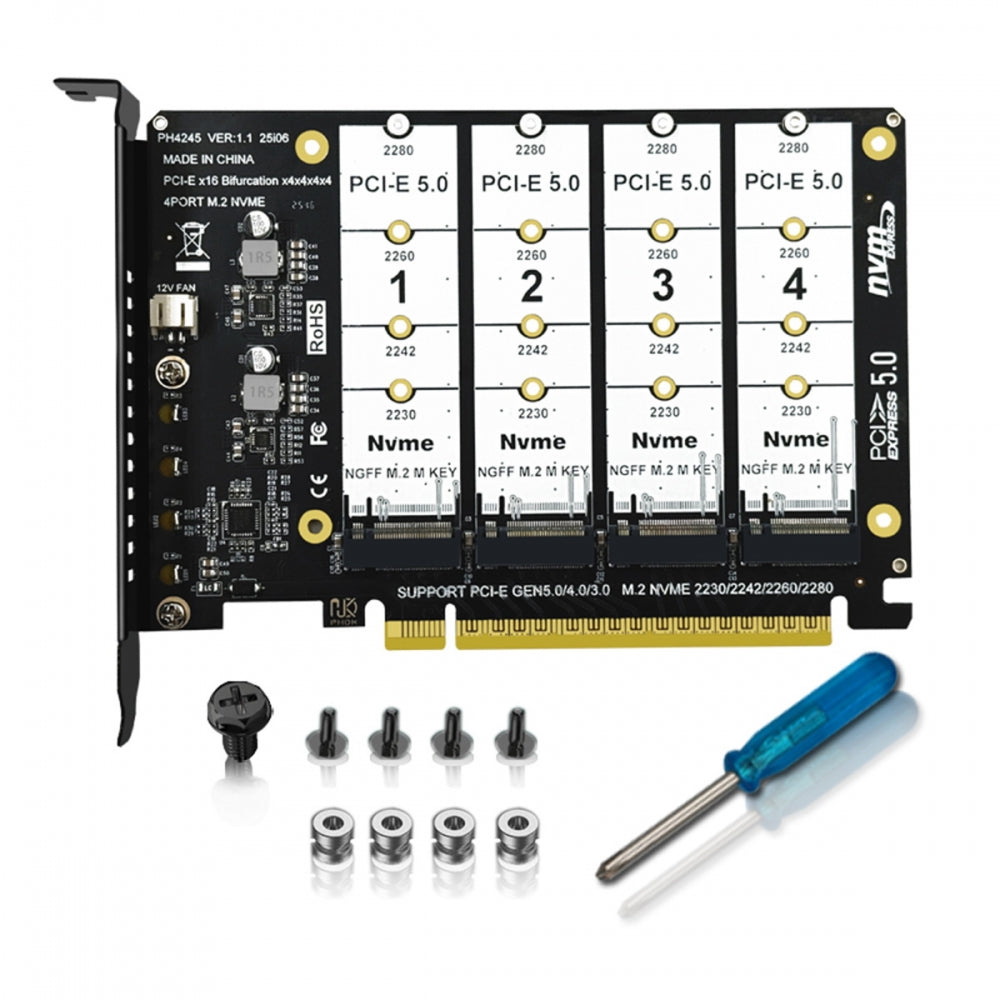 4X NVME M.2 NGFF SSD to Detachable Bifurcation PCIE Express 5.0 Gen5 Gen4 X16 Raid Card VROC Raid0 Hyper Adapter