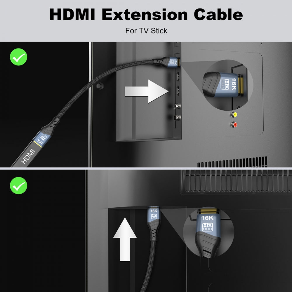 16K 8K UHD HDMI 2.2 Version Type-A Male to HDMI Female Extension HDTV Cable for HDTV Desktop Laptop Monitor