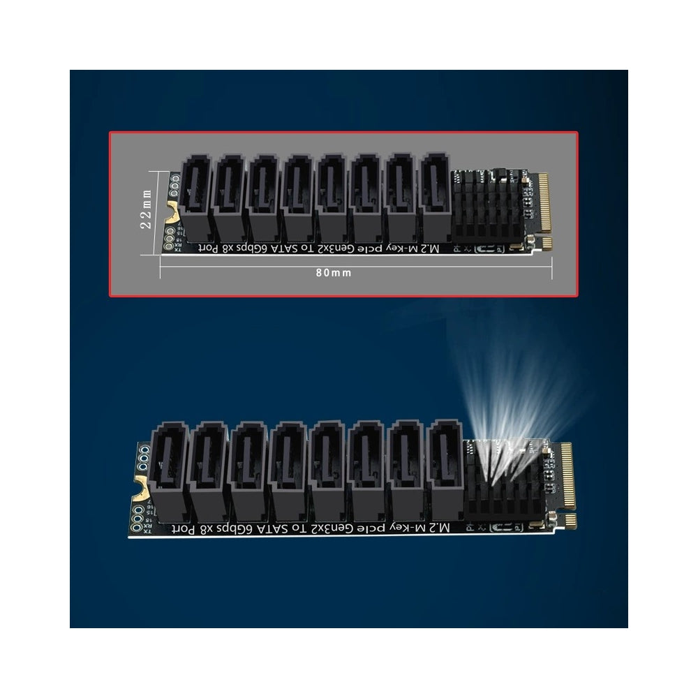 NGFF NVME M-Key PCI Express to SATA 3.0 6Gbps 8 Ports Adapter Converter Hard Drive Extension Card 2280