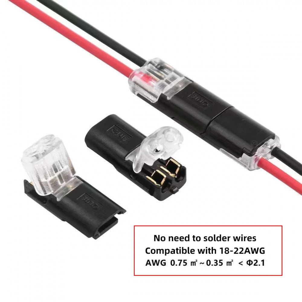 10pcs/lot Quick Connect Terminal Double Wire Plug Connector D2 Solderless Pluggable with Locking Buckle Compatible with Led Light Strip Connectors 2Pin 18-22AWG