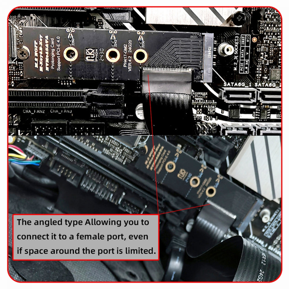 Right Angled Type 90 Degree M.2 NGFF NVMe M-Key to Up Angled PCI-E X1 X4 X8 X16 Socket Cable Graphics Card Extension Adapter PCI-Express for M2 2260 2280