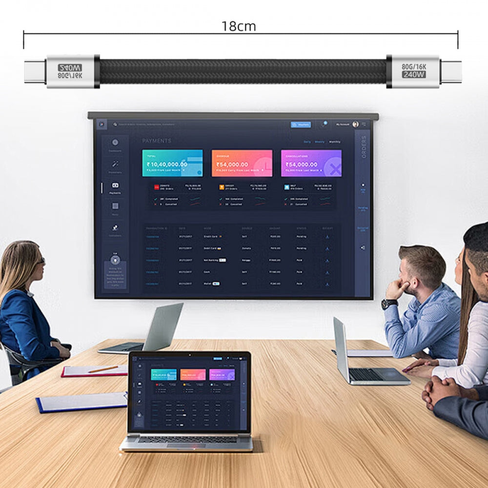 Magnetic Connector USB4.0 Gen4 80Gbps Flat Slim FPC Cable 18cm with 240W and 16K@30hz 8K 5K@60Hz Compatible with Thunderbolt3/4/5