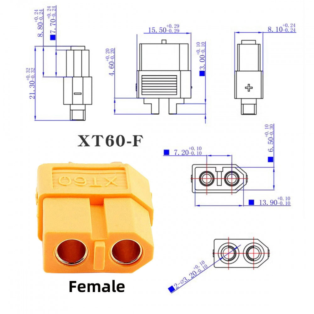 XT60 Female to Solderless 2Pin Contacts Terminal Female Fast Charging Adapter for DIY OEM Repair Connector
