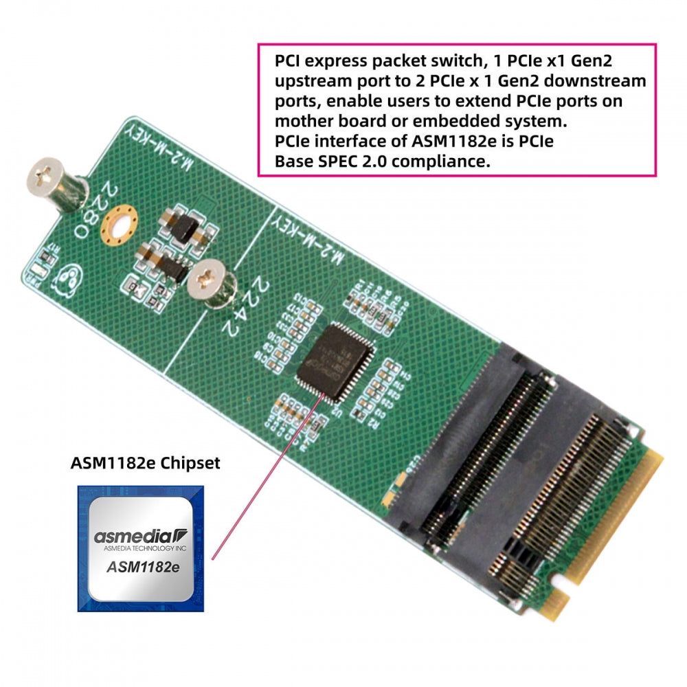 NGFF NVME M-Key Riser Card to Dual Ports 2242 2280 NGFF Key-M NVME SSD Adapter PCIE Packet Switch Compatible with NAS Industrial Control Motherboard