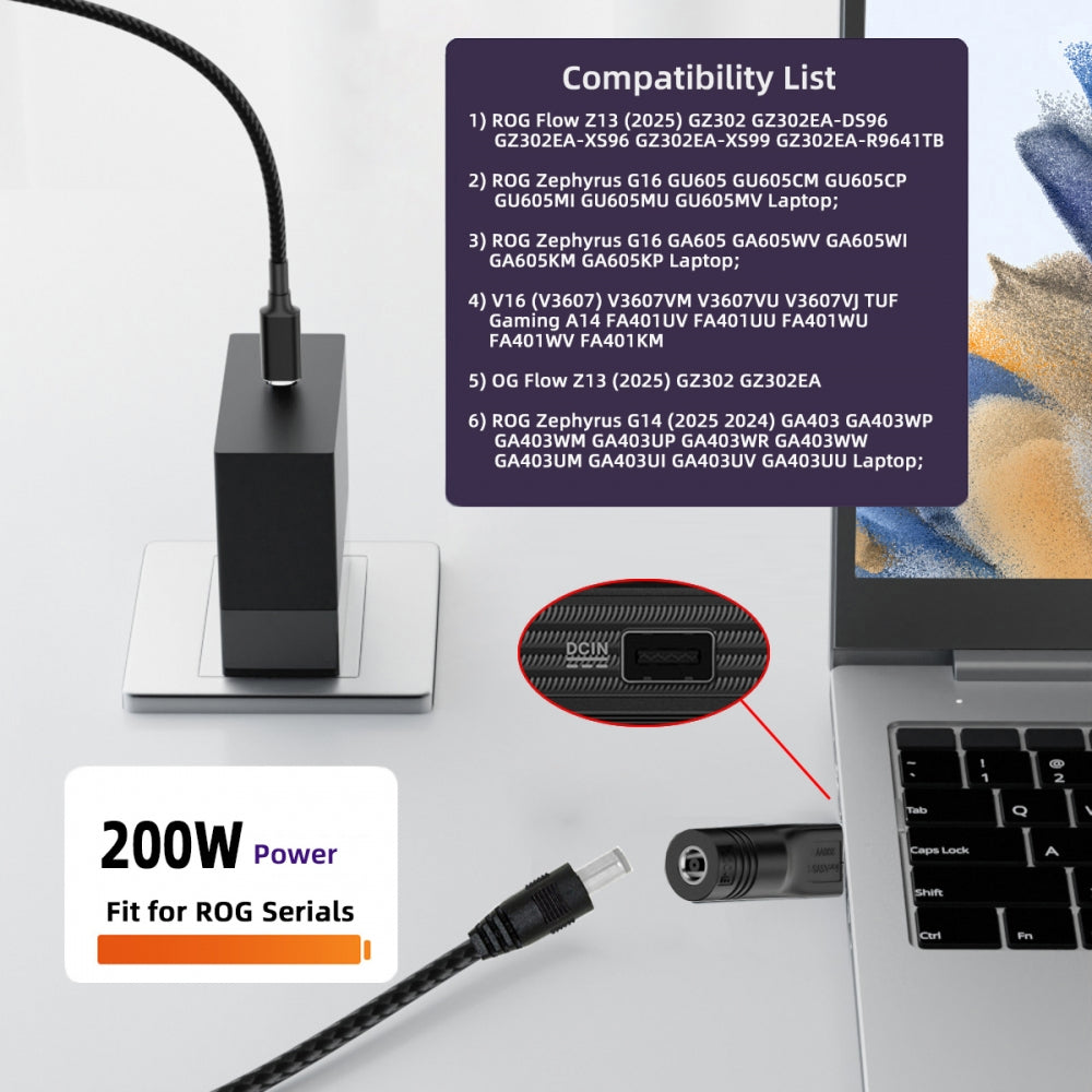 180W 200W Power DC Jack 7.4*5.0mm Input to Flow 14 16 Air Rectangle Plug Charge Adapter Compatible with ROG Laptop