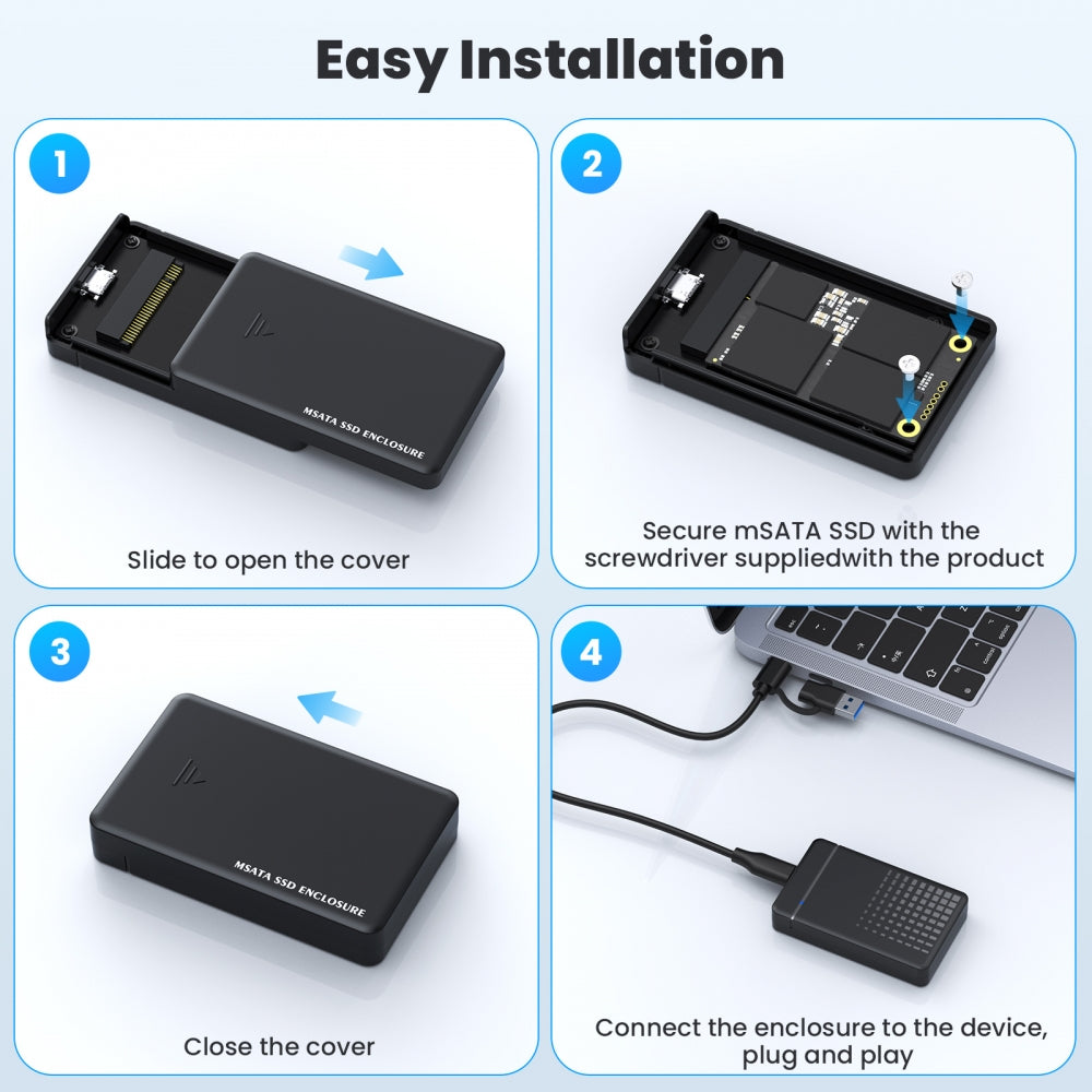 50Pin mSATA SSD to USB 3.1 Type-C Type-A External Converter Adapter Enclosure Card with Case 5Gbps