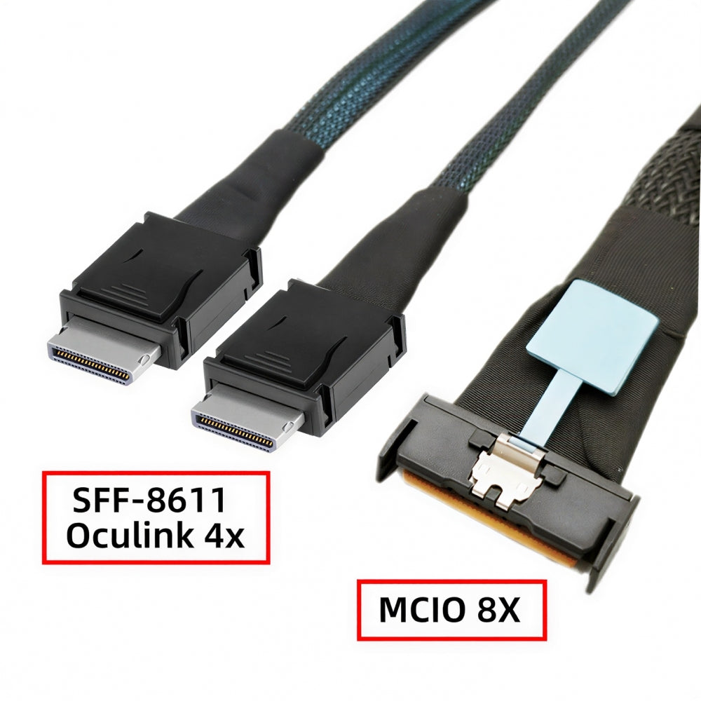 PCI-E 5.0 Mini Cool Edge IO MCIO STR PCI-E 8i 74Pin Male to Dual SFF-8611 Oculink 4x Male Extender Cable 50cm