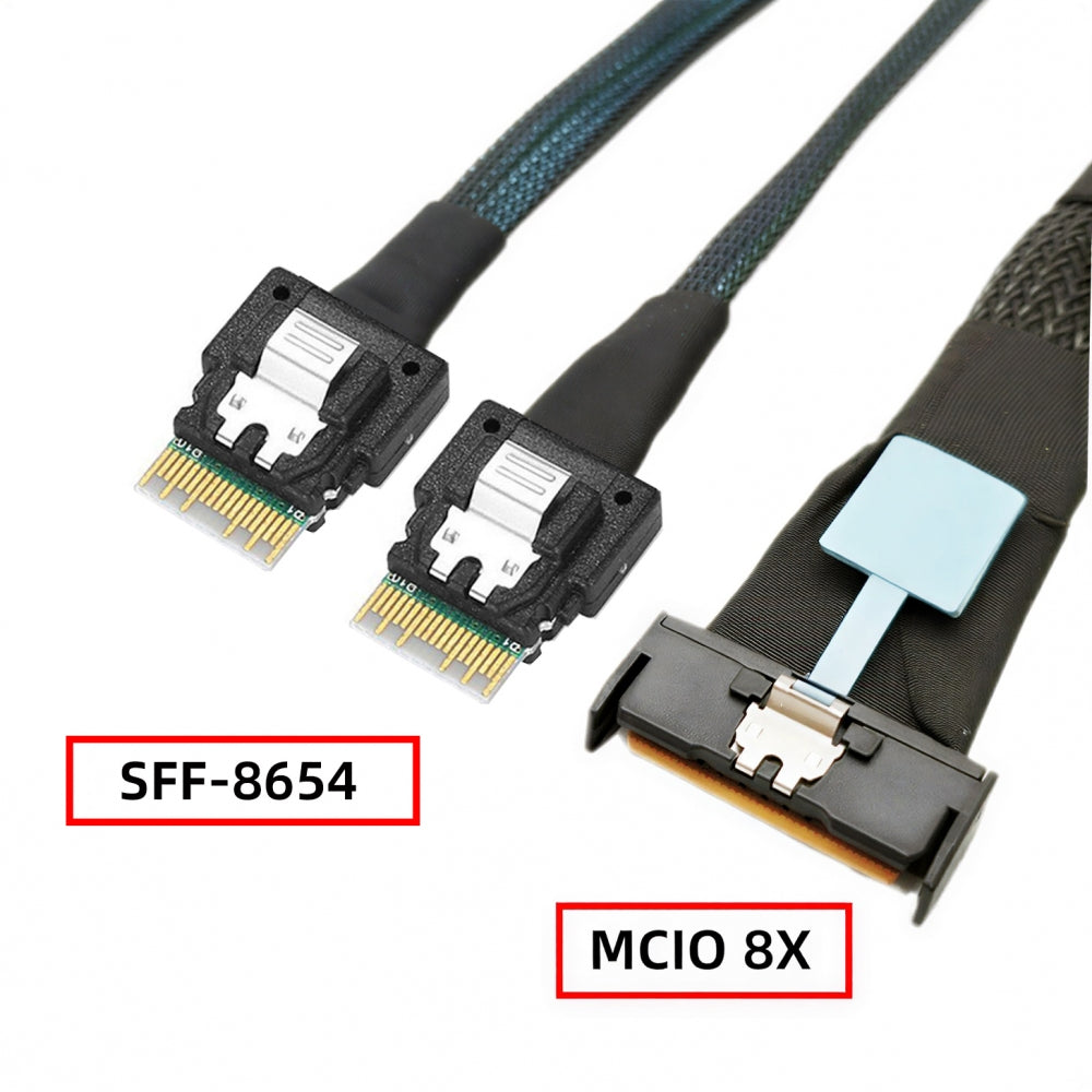 PCI-E 5.0 Mini Cool Edge IO MCIO STR PCI-E 8i 74Pin Male to Dual SFF-8654 Slimline 4x Male Extender Cable 50cm