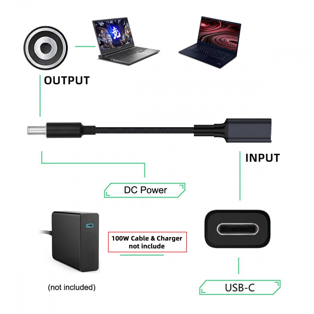 100W Type-C USB-C Female Input to DC 5.5*2.1mm Plug Output Power 20V 5A PD Charge Cable 16cm for Laptop