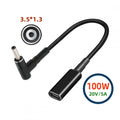 100W Type-C USB-C Female Input to DC 3.5*1.3mm Plug Output Power 20V 5A PD Charge Cable 16cm for Laptop