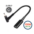 100W Type-C USB-C Female Input to DC 2.5*0.7mm Plug Output Power 20V 5A PD Charge Cable 16cm for Laptop