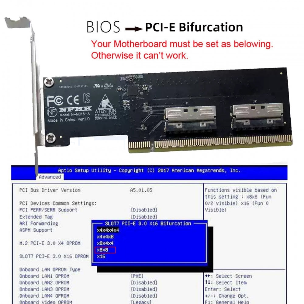 PCIE5.0 PCI-Express 16x to VROC Dual MCIO 8x Mini Cool Edge IO SFF-TA-1016 Virtual Raid Adapter for Mainboard SSD Graphics Card