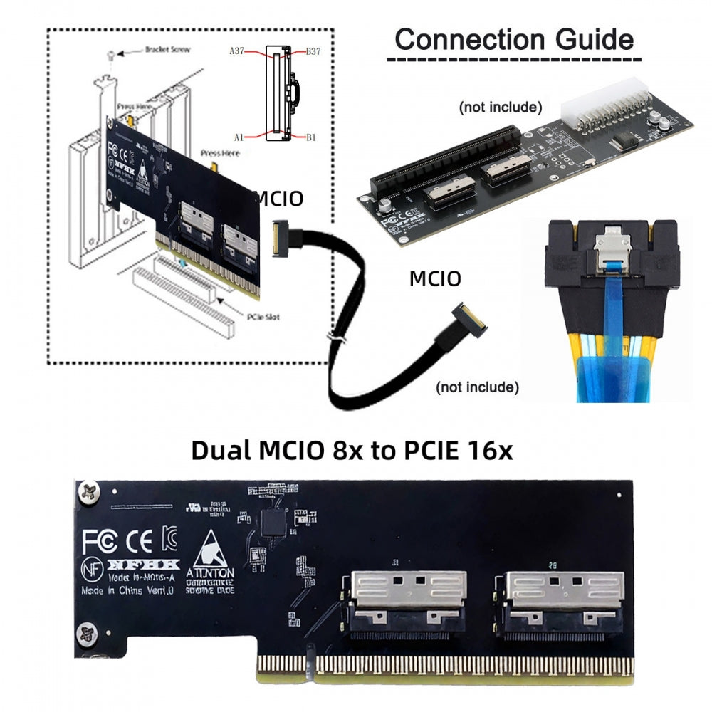 PCIE5.0 PCI-Express 16x to VROC Dual MCIO 8x Mini Cool Edge IO SFF-TA-1016 Virtual Raid Adapter for Mainboard SSD Graphics Card
