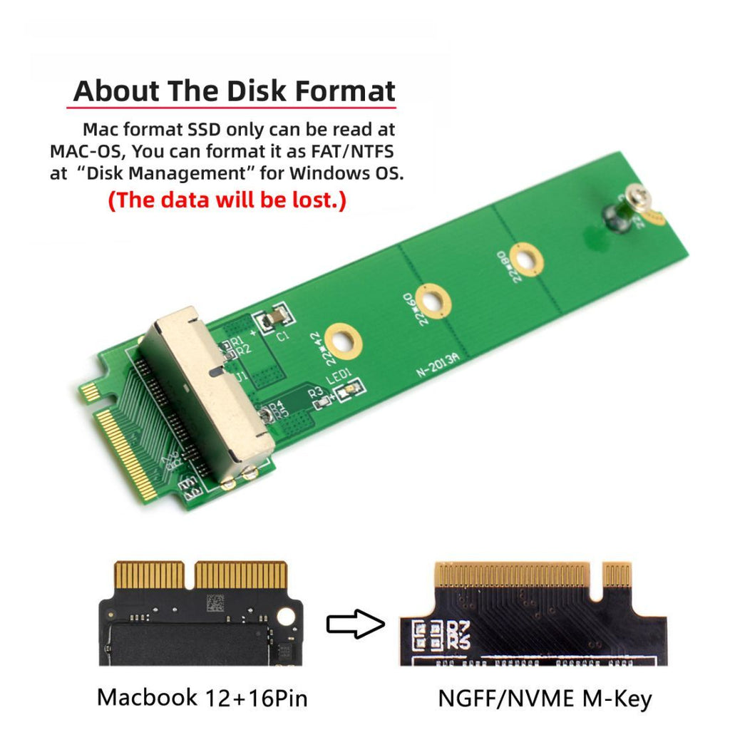 12+16Pin MAC SSD to Motherboard M.2 NVME NGFF M-Key Convert Adapter Card for 2013 2014 2015 A1493 A1502 A1465 A1466 MAC Pro Air SSD