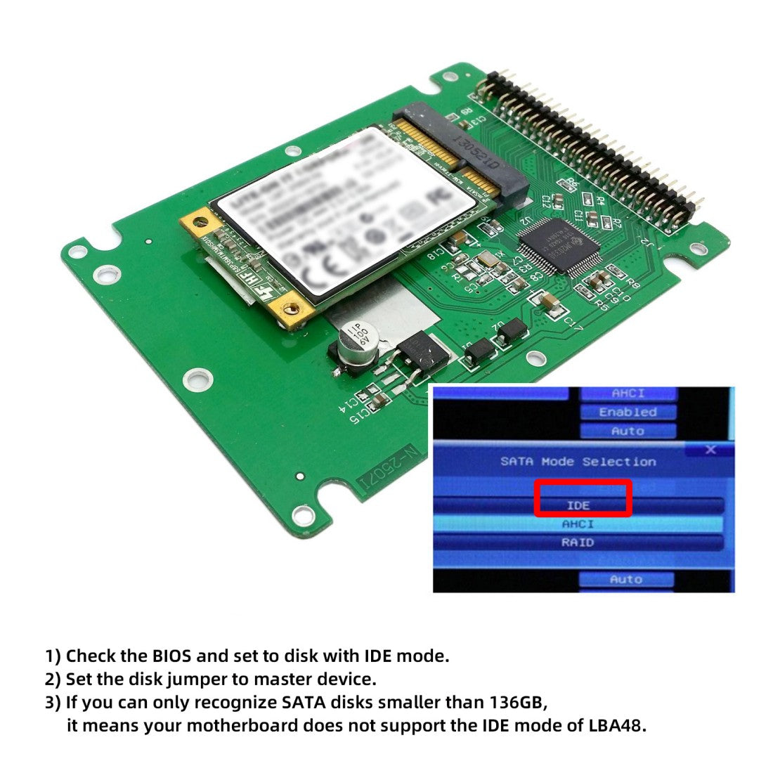 mSATA SSD to 2.5 Inch IDE 44Pin Adapter Card with Enclosure Case, Mini SATA SSD to 44Pin IDE Converter for Old Laptop 2.5" IDE Hard Disk Replacement
