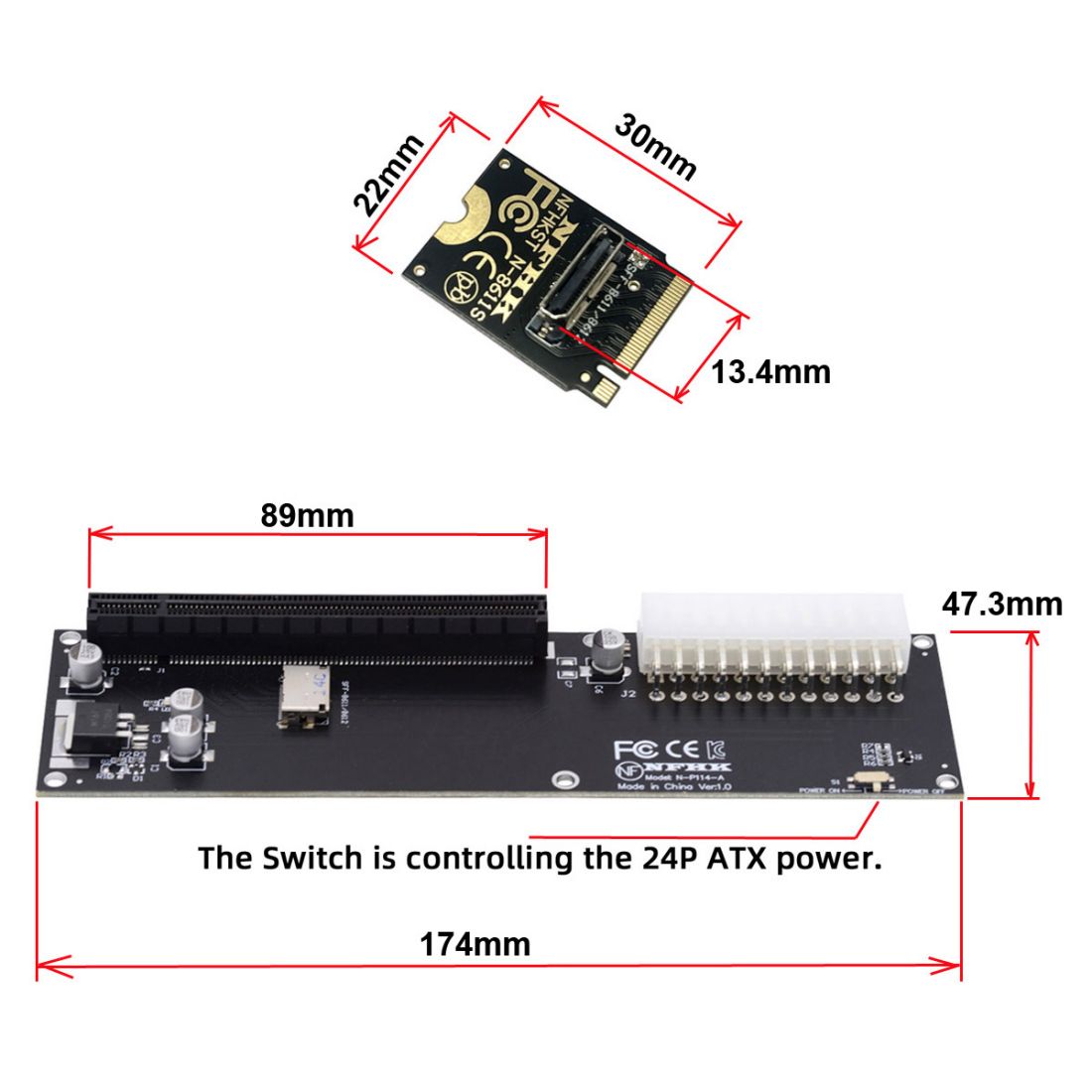Oculink SFF-8612 to PCI-E 3.0/4.0 M.2 M-Key to SFF-8611 Host Adapter for eGPU/GPD Win Max2 External Graphics Card & SSD
