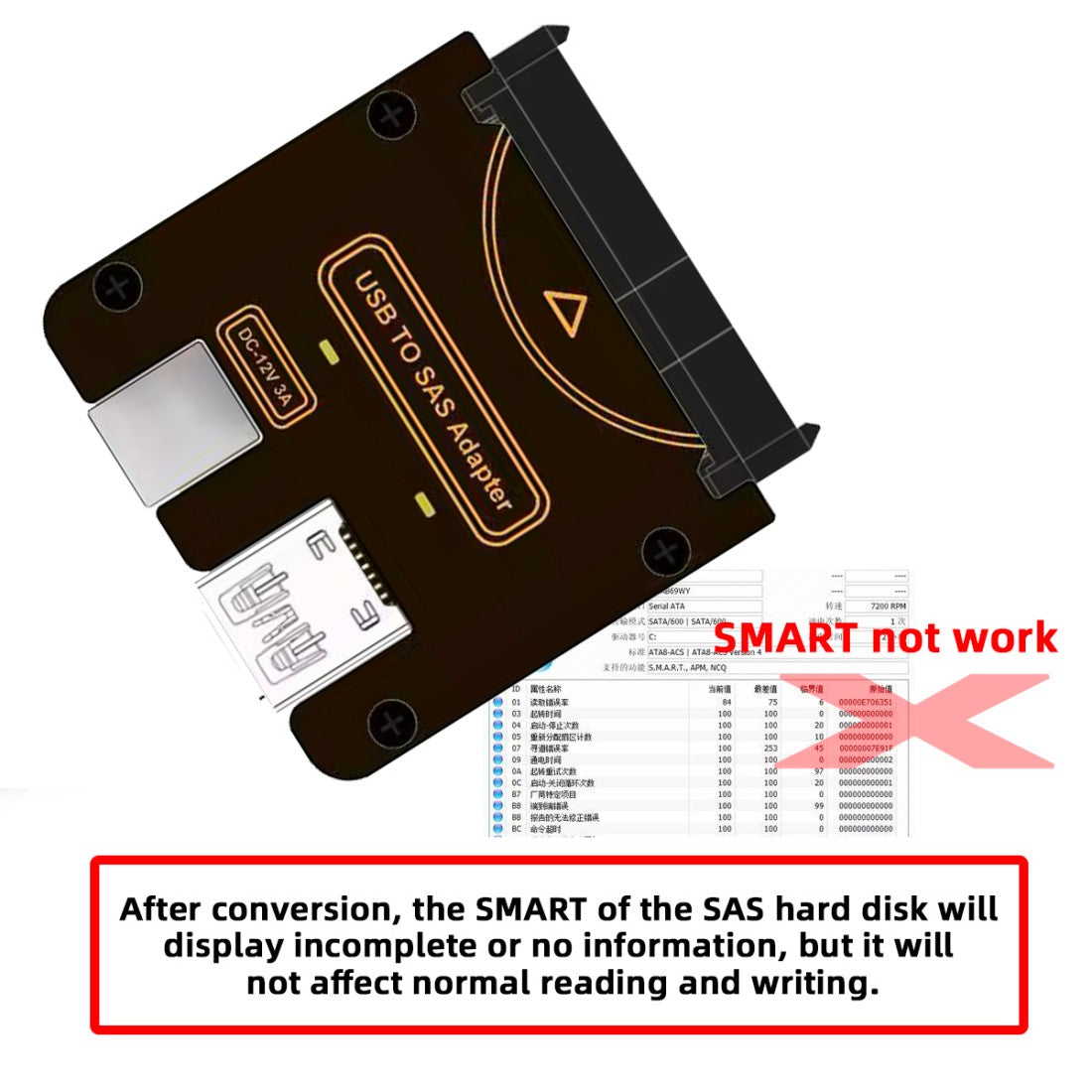 USB 3.0 to SAS Adapter for 2.5/3.5" SFF-8482 SAS Hard Disks to USB Converter Adapter with Power Supply (Need Power Supply to Work)