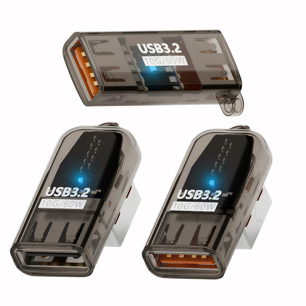3 Pack USB 3.2 Type A Male/Female to Female Adapter,10Gbps Data Transfer & 60W Fast Charging USB Extension Connector,Straight + Left+ Right 90 Degree Angled for Desktop PC,Laptop,Hard Drive