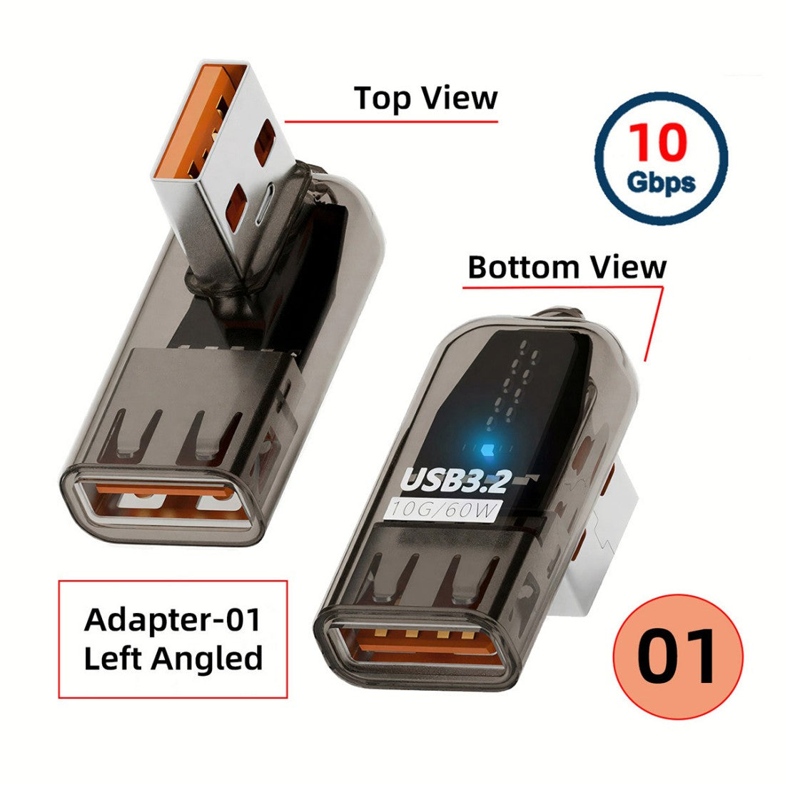 3 Pack USB 3.2 Type A Male/Female to Female Adapter,10Gbps Data Transfer & 60W Fast Charging USB Extension Connector,Straight + Left+ Right 90 Degree Angled for Desktop PC,Laptop,Hard Drive