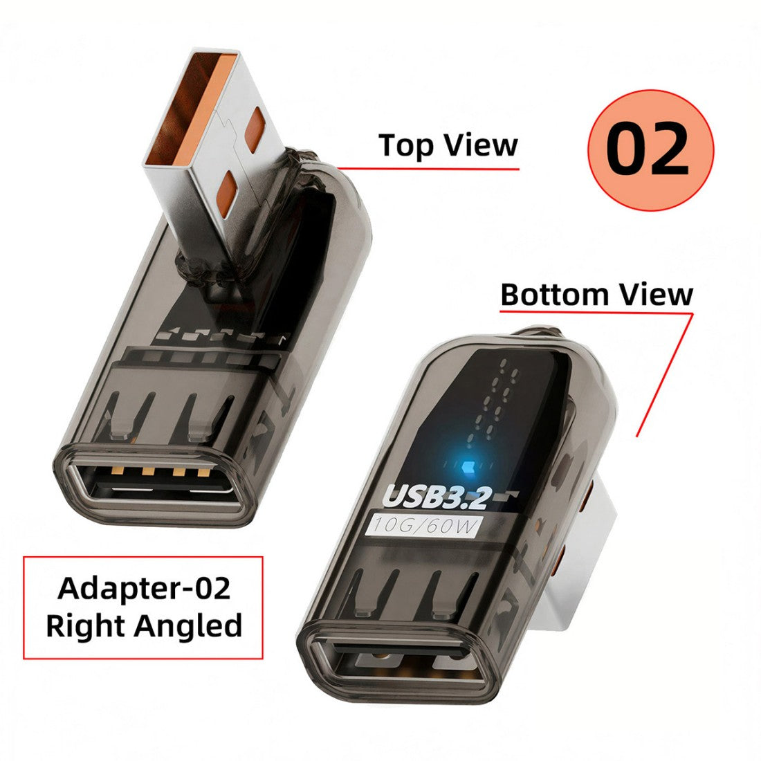 3 Pack USB 3.2 Type A Male/Female to Female Adapter,10Gbps Data Transfer & 60W Fast Charging USB Extension Connector,Straight + Left+ Right 90 Degree Angled for Desktop PC,Laptop,Hard Drive