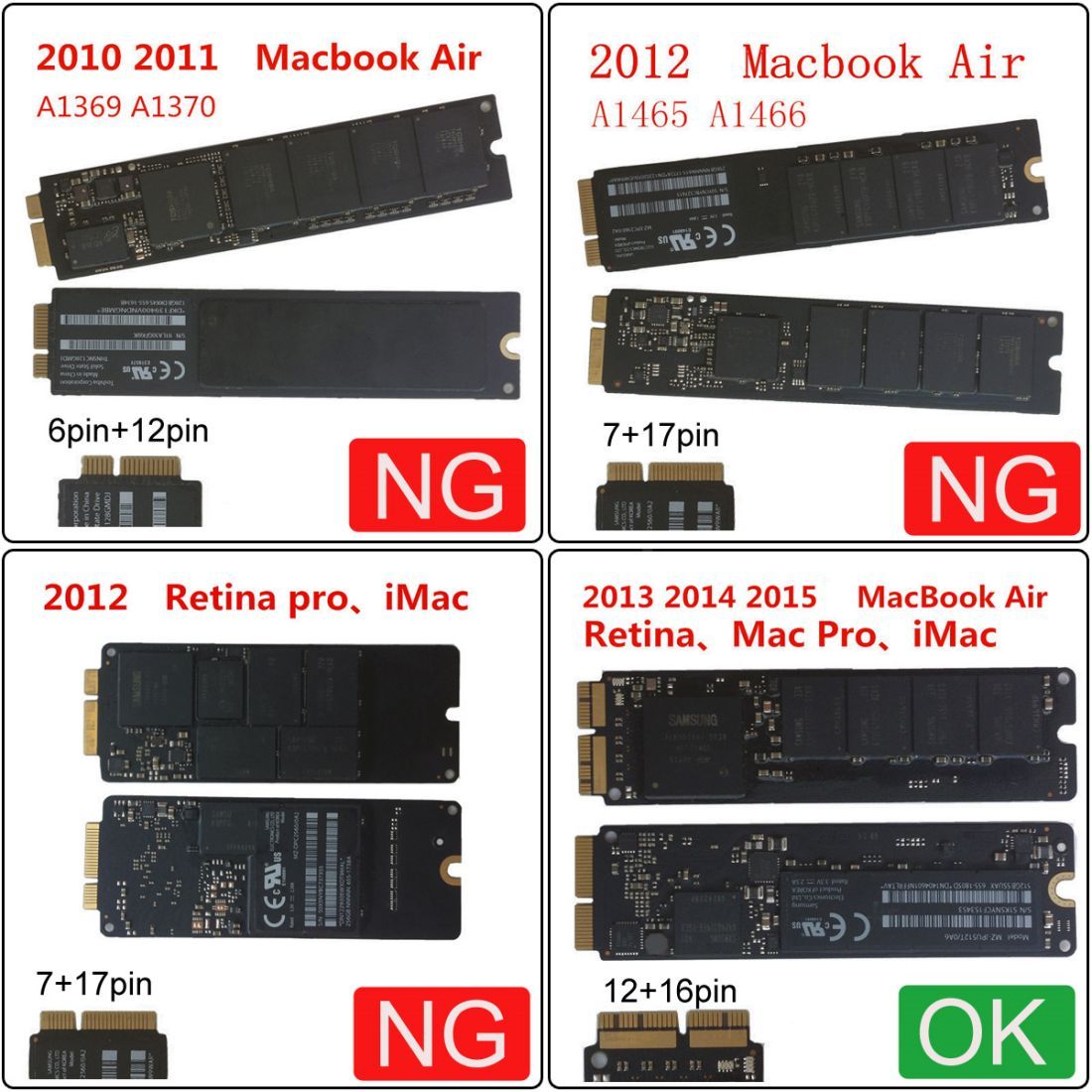 12+16Pin MAC SSD to Motherboard M.2 NVME NGFF M-Key Convert Adapter Card for 2013 2014 2015 A1493 A1502 A1465 A1466 MAC Pro Air SSD